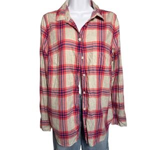 J.Crew Boy Fit Plaid Flannel Button Down Shirt Cotton Pink Blue Gray Medium